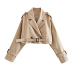 Women's Cropped Trench Jacket with Double Button Details