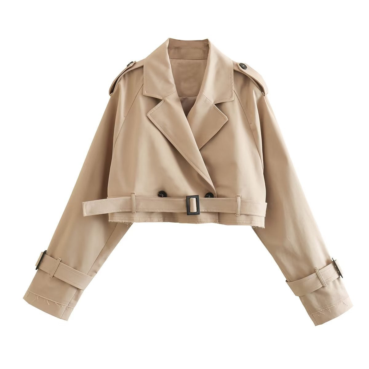 Women's Cropped Trench Jacket with Double Button Details