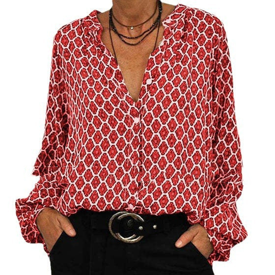 Women's Printed Long-Sleeve Blouse