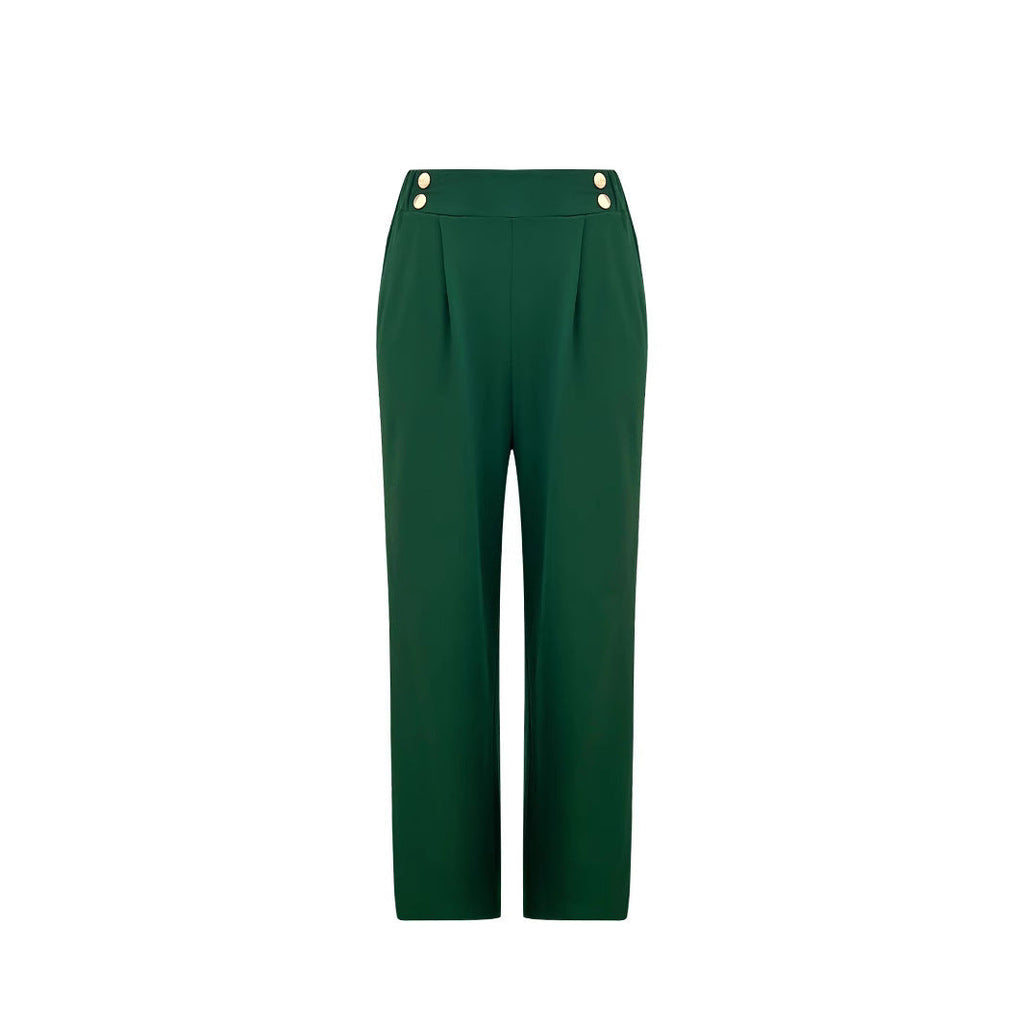 Women's Elegant Wide-Leg Pants with Decorative Buttons