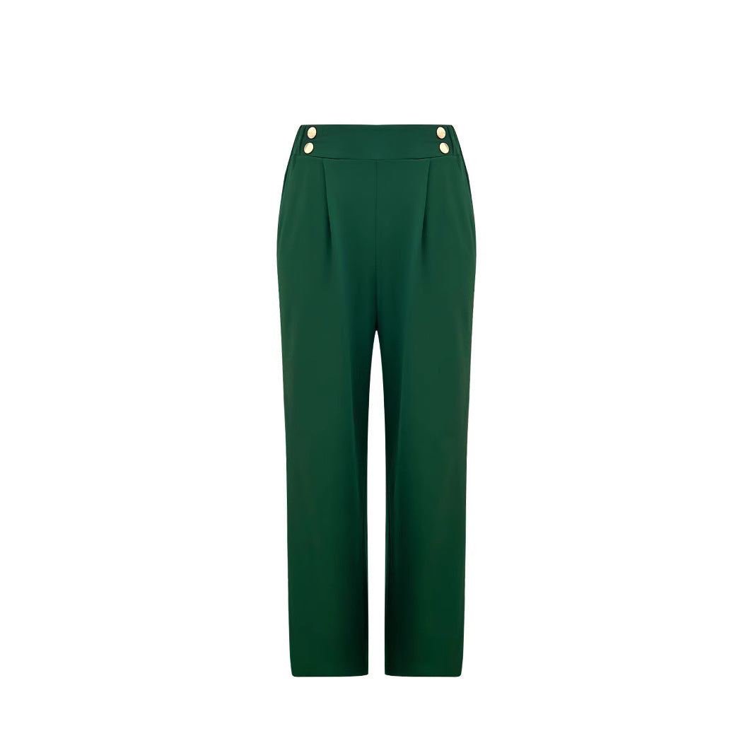 Women's Elegant Wide-Leg Pants with Decorative Buttons