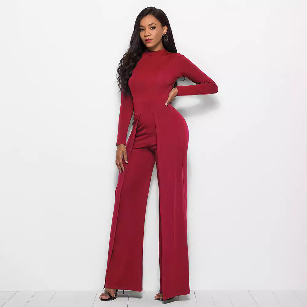 Women's Elegant and Flowing Long-Sleeve Jumpsuit