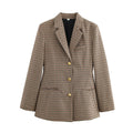 Women's Elegant Plaid Blazer with Gold Buttons