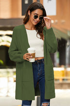 Women's Chunky Knit Kimono Cardigan with Open Sleeves and Pockets