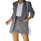 Women's Fitted Long Blazer and High-Waist Shorts Set