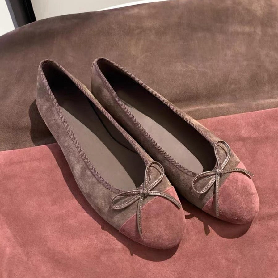 Women's Suede Ballet Flats with Decorative Bow