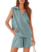 Casual V-Neck Sweatshirt with Shorts