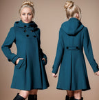 Elegant Hooded Coat with Double-Breasted Buttons and Side Pockets