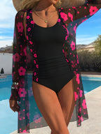 Women's Swimsuit with Leopard Print and Sheer Cover-Up