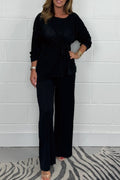Women's Casual Lounge Set with Knot Detail and Wide-Leg Cut