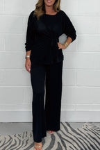 Women's Casual Lounge Set with Knot Detail and Wide-Leg Cut