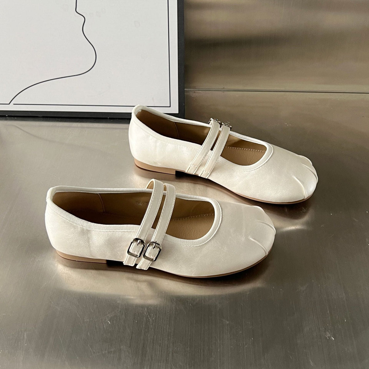Women's Ballet Flats with Elegant Double Strap and Soft Insole