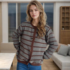 Women's Striped Cardigan with Wooden Buttons