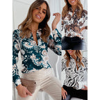 Women's Blouse with Delicate Paisley Pattern and Elegant Button Placket