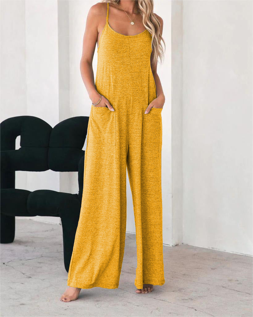Women's Airy Jumpsuit with Pockets and Spaghetti Straps