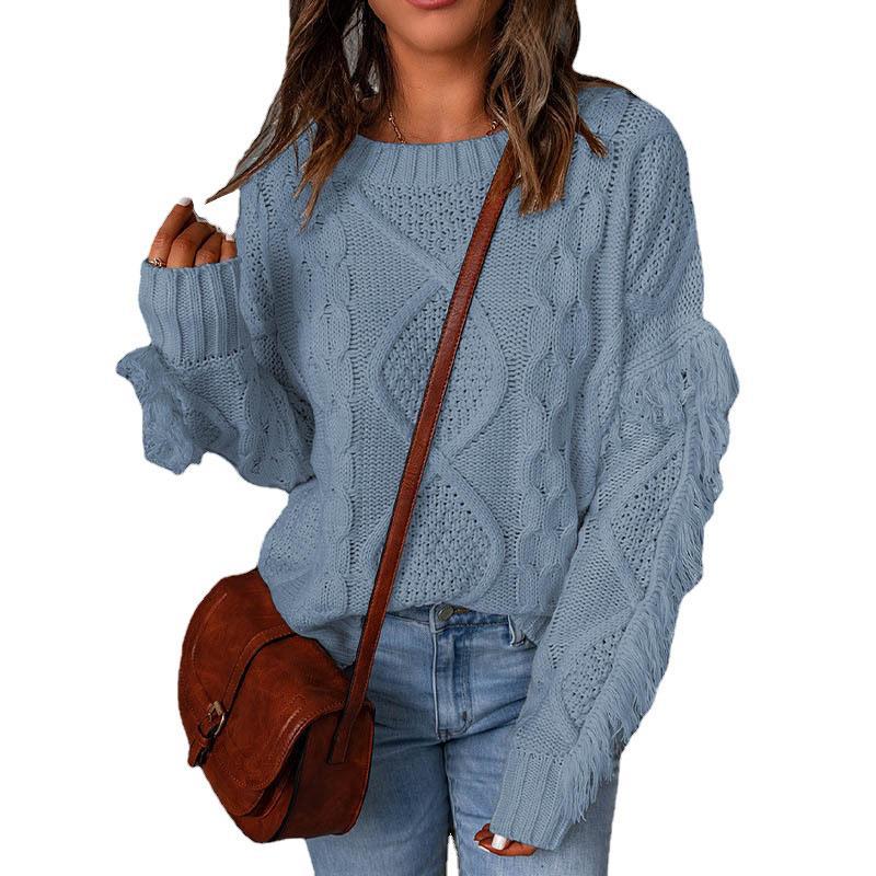 Women's Chunky Knit Sweater with Dropped Shoulders and Elastic Cuffs