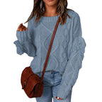Women's Chunky Knit Sweater with Dropped Shoulders and Elastic Cuffs