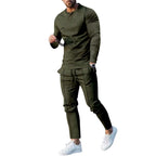 Men's nano athletic Henley long sleeve shirt and tapered jogging pants with decorative seams