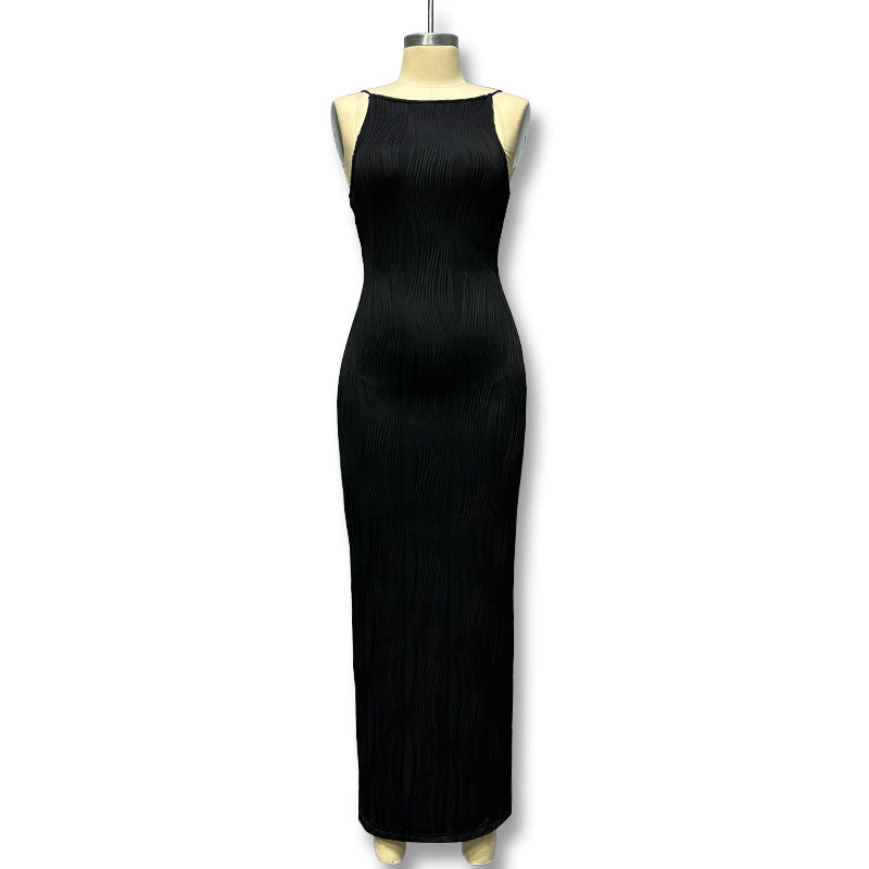 Women's Elegant Floor-Length Dress with Textured Design