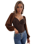 Women's Bodysuit with Knot Details and Puff Sleeves