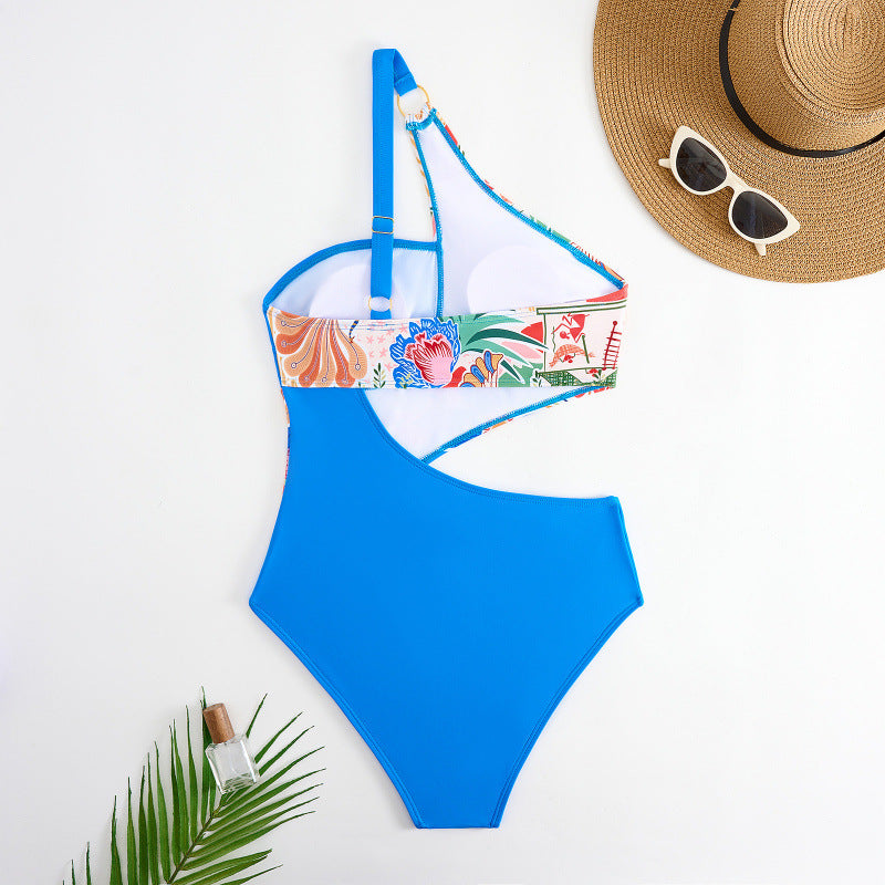 Women's Swimsuit Set with Asymmetric Design and Skirt