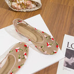 Women's Ballet Flats with Floral Appliqué and Comfortable Insole