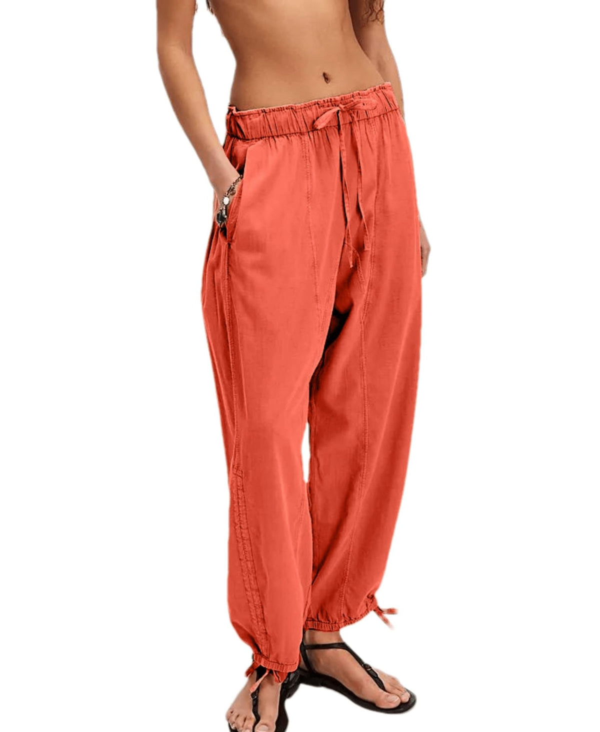 Women's Comfortable Casual Pants with Waistband and Decorative Lacing