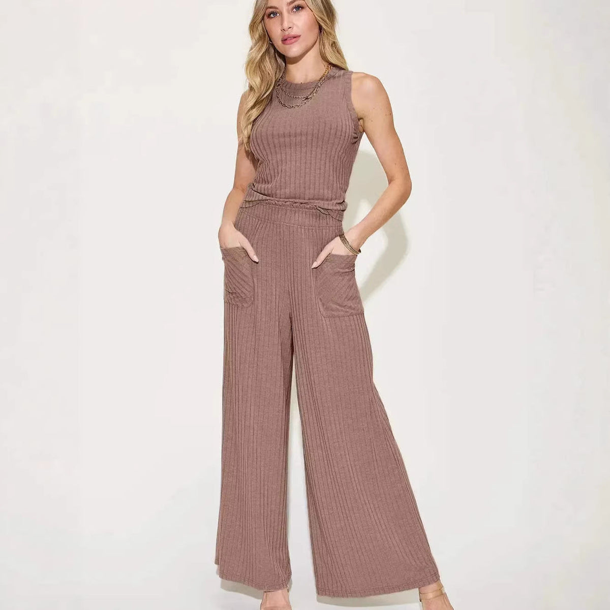 Women's Casual Wide-Leg Jumpsuit with Pockets