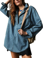Women's Denim Shirt with Detailed Stitching