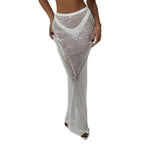 Women's Glitter Maxi Skirt with Sheer Accents and Shimmering Fabric