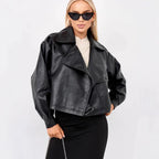 Women's Cropped Faux Leather Biker Jacket