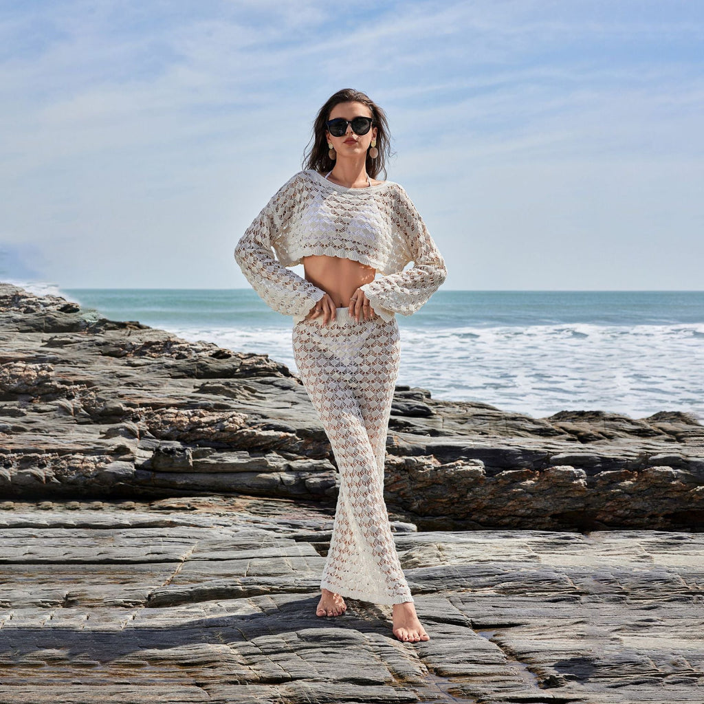 Women's Crochet Set with Crop Top and Maxi Skirt