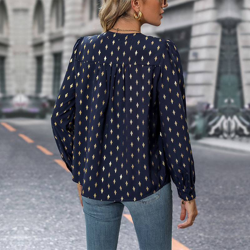 Women's Blouse with Eye-Catching Diamond Pattern