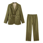 Women's Elegant Satin Blazer Set with Chain Accent