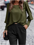 Women's Elegant Blouse with Puff Sleeve Details and Textured Fabric