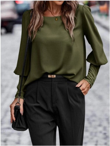 Women's Elegant Blouse with Puff Sleeve Details and Textured Fabric