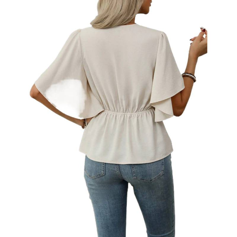 Women's Blouse with Flowing Sleeves and V-Neck