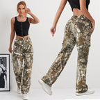Women's Camouflage Cargo Pants with Side Pockets and Elastic Waistband