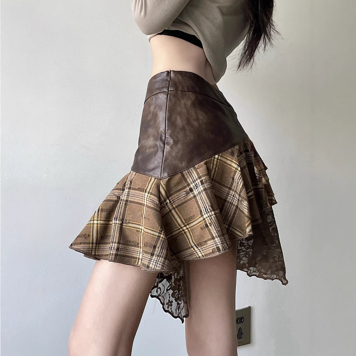 Women's Asymmetrical Wrap Skirt with Ruffle Details