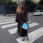 Women's Suede Trench Coat with Wide Collar