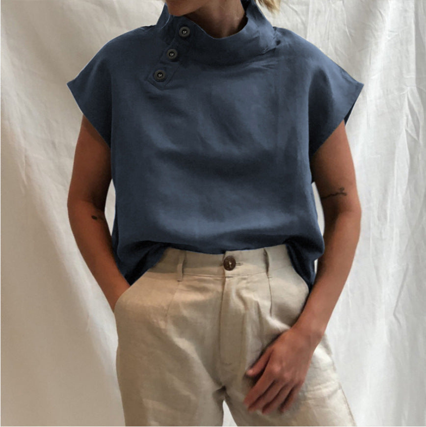 Women's Comfortable Short-Sleeve Top with Mock Neck