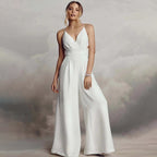 Women's V-Neck Jumpsuit with Flowing Legs
