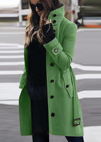 Women's Elegant Trench Coat with High Collar and Practical Pockets