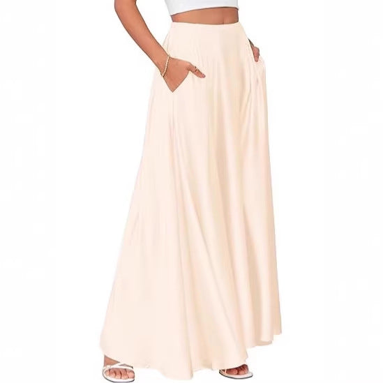 Women's Maxi Skirt with Elegant Pleats and Practical Pockets