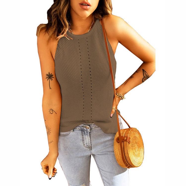 Women's Sleeveless Ribbed Knit Top with Cutout Detail