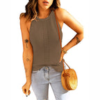 Women's Sleeveless Ribbed Knit Top with Cutout Detail