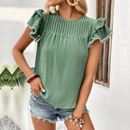 Women's Short-Sleeve Blouse with Ruffle Details
