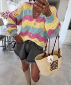 Women's Cozy Knit Cardigan with Wave Pattern