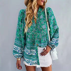 Women's Floral Blouse Top with Volant Sleeves