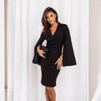 Women's Elegantly Cut Wrap Dress with Statement Trumpet Sleeves and V-Neck